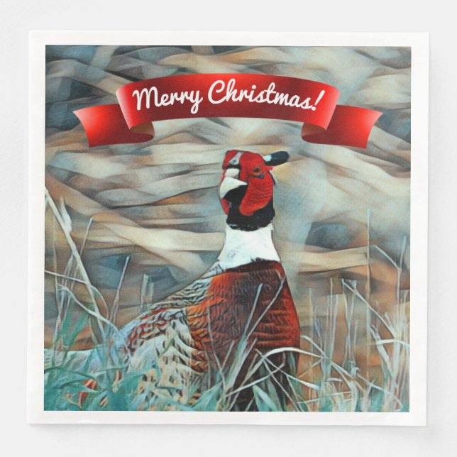 Frohe Weihnachten Wasserfarbe Ring Nacken Fasan Serviette (Vorderseite)