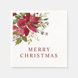 Frohe Weihnachten Wasserfarbe Rote Poinsettias Serviette