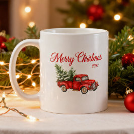 Frohe Weihnachten Wasserfarbe Vintag Red Truck Kaffeetasse