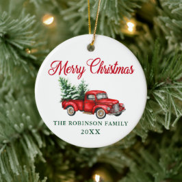 Frohe Weihnachten Wasserfarbe Vintag Truck Rot Grü Keramik Ornament
