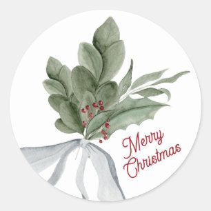 Frohe Weihnachten Wasserfarbe Weihnachtslaub Runder Aufkleber