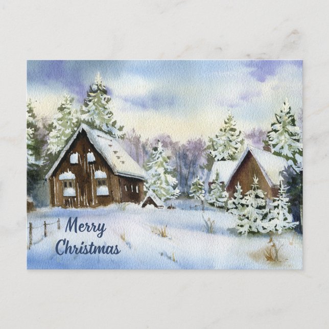 Frohe Weihnachten Wasserfarbe Winter Landschaft (Vorderseite)