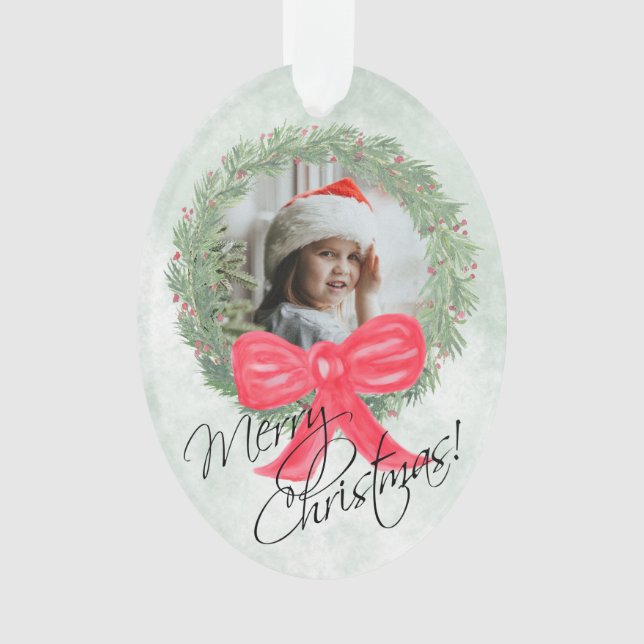 Frohe Weihnachten Wasserfarben Kiefernkiefer Foto  Ornament (Vorderseite)