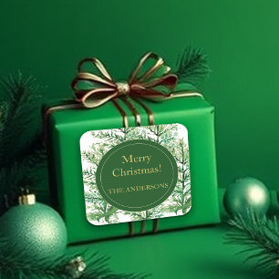 Frohe Weihnachten Wasserfarben Kunstbaum personali Quadratischer Aufkleber