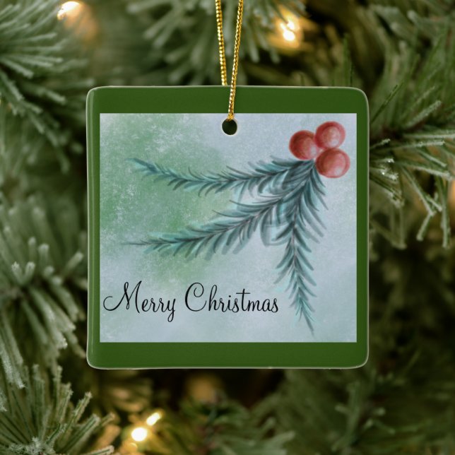 Frohe Weihnachten Wasserfarben Pine Bough Ornament (Baum)