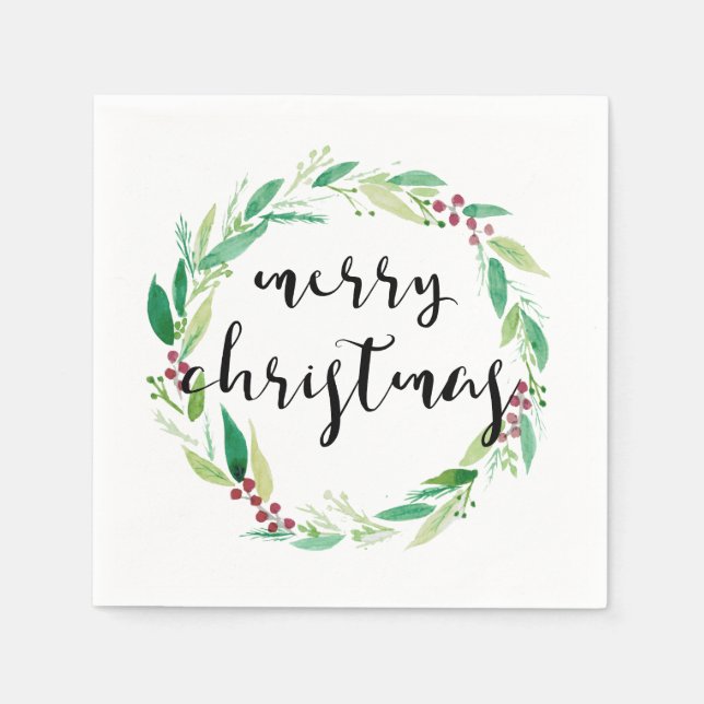 Frohe Weihnachten Wasserfarben Wreath Eleganter Ch Serviette (Vorderseite)