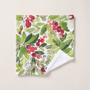 Frohe Weihnachten Wasserfarbene Winterbeeren Waschlappen