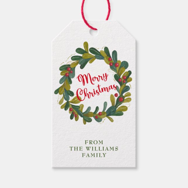 Frohe Weihnachten Wasserfarbenwelt Wreath Geschenkanhänger (Vorderseite)