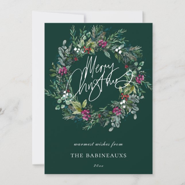 Frohe Weihnachten Watercolor Berry Wreath (Vorderseite)
