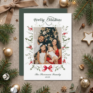 Frohe Weihnachten Watercolor Botanische Rahmen Fot