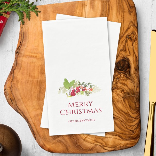 Frohe Weihnachten Watercolor Holly Berry Serviette (Von Creator hochgeladen)