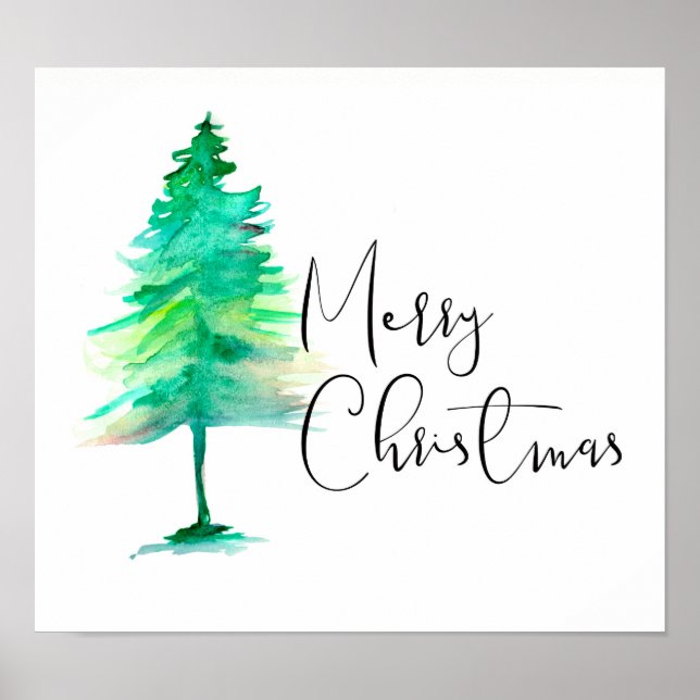 Frohe Weihnachten, Watercolor Pinetree, Script Poster (Vorne)