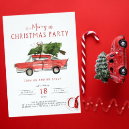 Frohe Weihnachten | Watercolor Red Car Feiertag Einladung