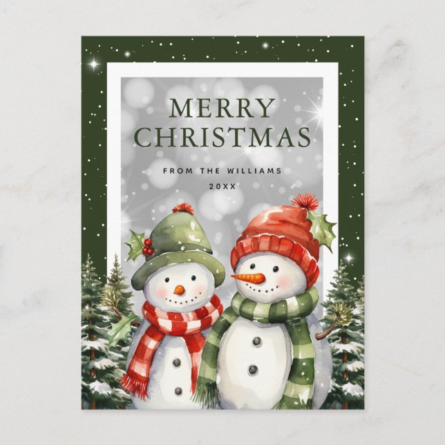 Frohe Weihnachten Watercolor Snowman (Vorderseite)