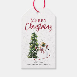 Frohe Weihnachten Watercolor Snowman Geschenkmarke Geschenkanhänger