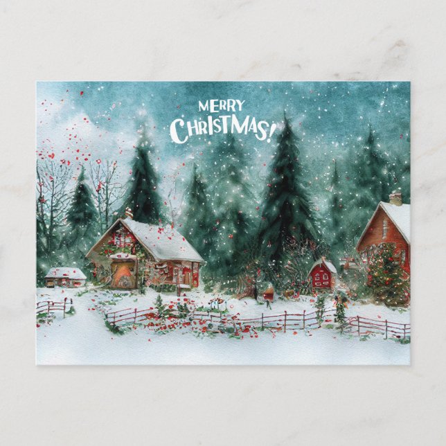 Frohe Weihnachten Watercolor Winter Village (Vorderseite)