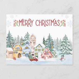Frohe Weihnachten Watercolor Winter Village
