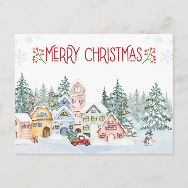 Frohe Weihnachten Watercolor Winter Village (Vorderseite)
