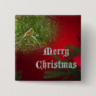 Frohe Weihnachten Weibliche Kardinal Songbird Button