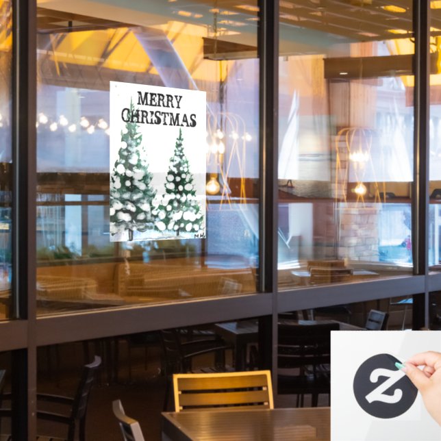 Frohe Weihnachten Weihnachten Bäume Schneeflocken Fensteraufkleber (Restaurantfenster)