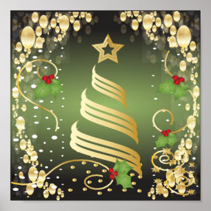 Frohe Weihnachten Weihnachten Grün und Gold Poster