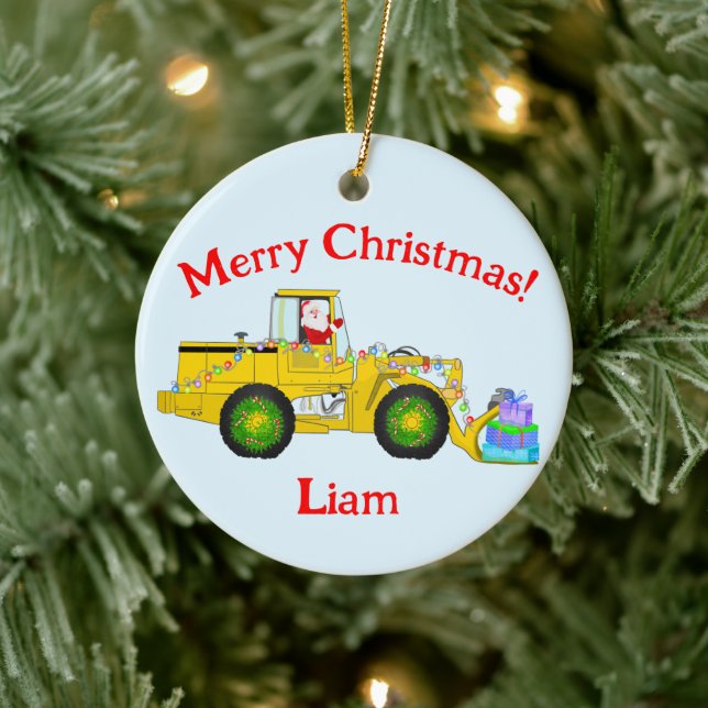 Frohe Weihnachten Weihnachten in Bulldozer Lieferu Keramik Ornament (Baum)