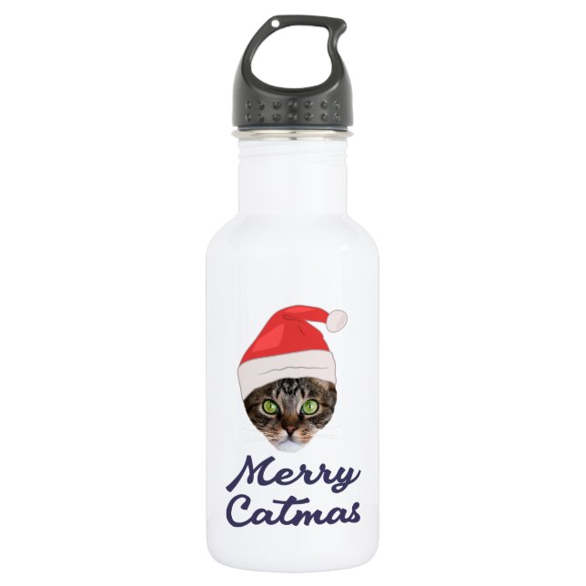Frohe Weihnachten, Weihnachten Katze Weihnachtsman Edelstahlflasche (Vorderseite)