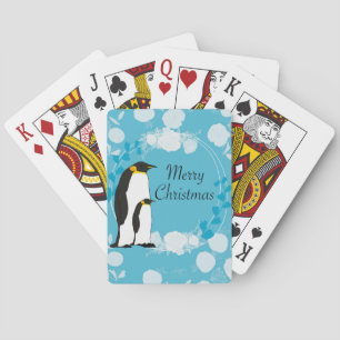 frohe weihnachten, weihnachten,pinguin,blumen,blau spielkarten