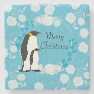 frohe weihnachten, weihnachten,pinguin,blumen steinuntersetzer