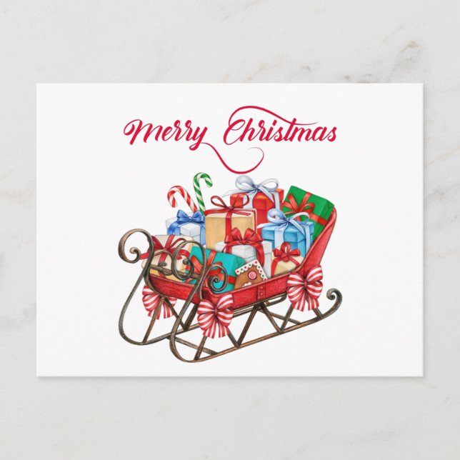 Frohe Weihnachten Weihnachten Schlitten mit Gesche Postkarte (Vorderseite)