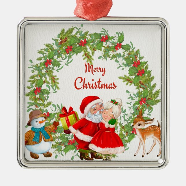 Frohe Weihnachten Weihnachten und Frau Claus Ornament Aus Metall (Vorne)