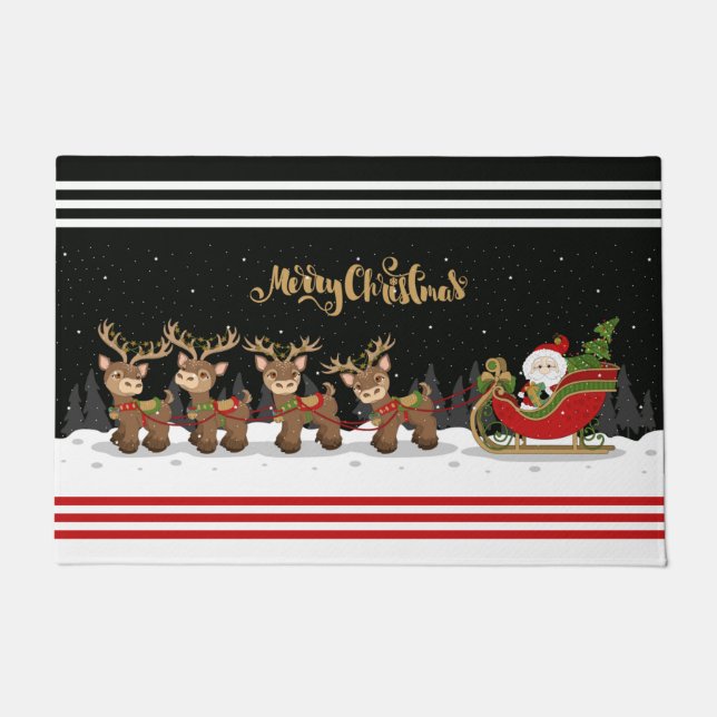 Frohe Weihnachten Weihnachten und Schlitten mit Re Fußmatte (Vorderseite)
