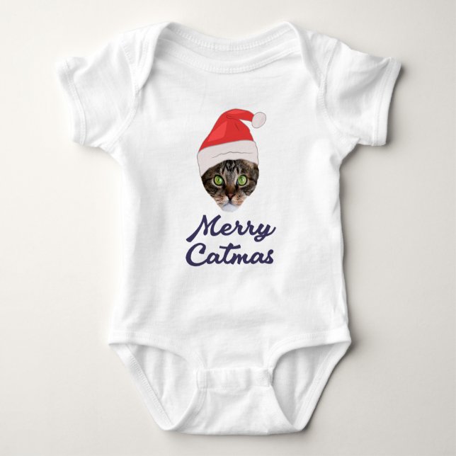 Frohe Weihnachten, Weihnachts-Katze Weihnachtsmann Baby Strampler (Vorderseite)