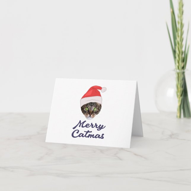 Frohe Weihnachten, Weihnachts-Katze Weihnachtsmann Dankeskarte (Vorderseite)