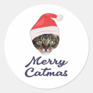 Frohe Weihnachten, Weihnachts-Katze Weihnachtsmann Runder Aufkleber