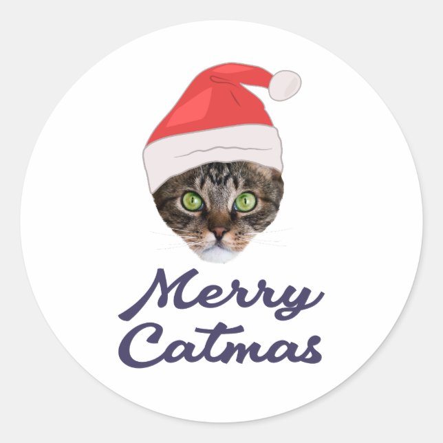 Frohe Weihnachten, Weihnachts-Katze Weihnachtsmann Runder Aufkleber (Vorderseite)