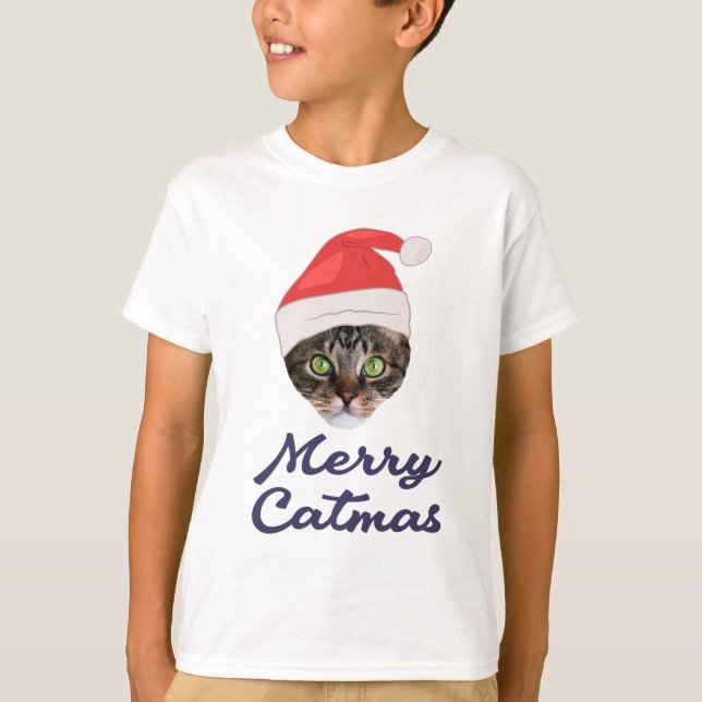 Frohe Weihnachten, Weihnachts-Katze Weihnachtsmann T-Shirt (Vorderseite)