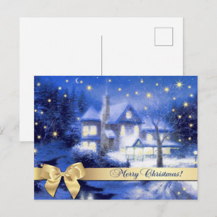 Frohe Weihnachten. Weihnachts-Snowy-Village Malere Postkarte