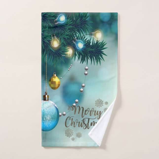Frohe Weihnachten, Weihnachtsbälle Blau Badhandtuch Set (Handtuch)