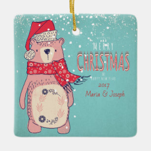 Frohe Weihnachten- Weihnachtsbär und bearbeitbarer Keramikornament