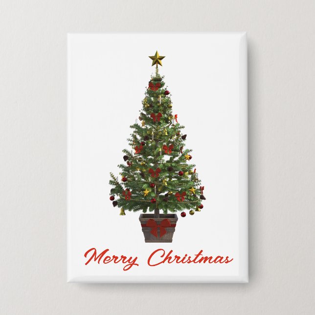 Frohe Weihnachten. Weihnachtsbaum Button (Vorderseite)