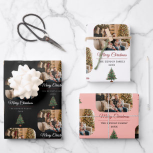 Frohe Weihnachten Weihnachtsbaum Familienfoto Geschenkpapier Set
