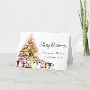 Frohe Weihnachten, Weihnachtsbaum, Geschenke Feiertagskarte