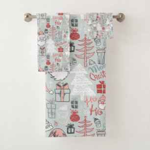 Frohe Weihnachten Weihnachtsbaum handGezeichnet Mu Badhandtuch Set