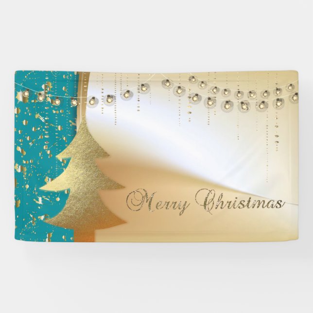 Frohe Weihnachten, Weihnachtsbaum, Imitate Gold Banner (Horizontal)