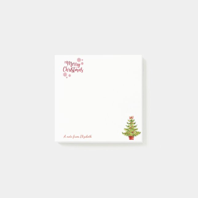 Frohe Weihnachten, Weihnachtsbaum in Aquarell Post-it Klebezettel (Vorderseite)
