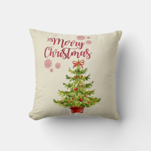 Frohe Weihnachten, Weihnachtsbaum in Wasserfarbe Kissen