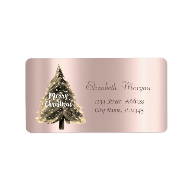 Frohe Weihnachten, Weihnachtsbaum, Rose Gold Adressaufkleber (Vorne)