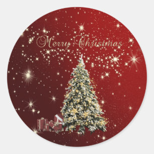 Frohe Weihnachten, Weihnachtsbäume, Geschenke Feie Runder Aufkleber