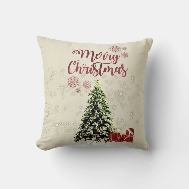 Frohe Weihnachten, Weihnachtsbäume, Geschenke Kissen (Vorderseite)